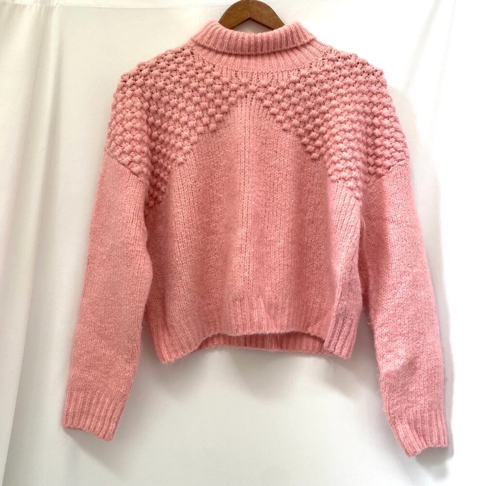 Free People Bradley Cropped Boxy Turtleneck Sweater XS Bubblegum Pink Pullover